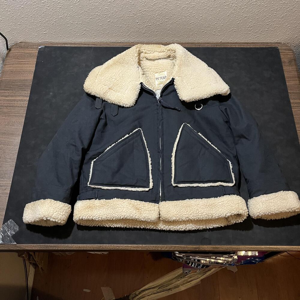 Vintage B-3 Jacket Men Army Bane Sherpa Lined Shearling Collar 1970s Talon Zip